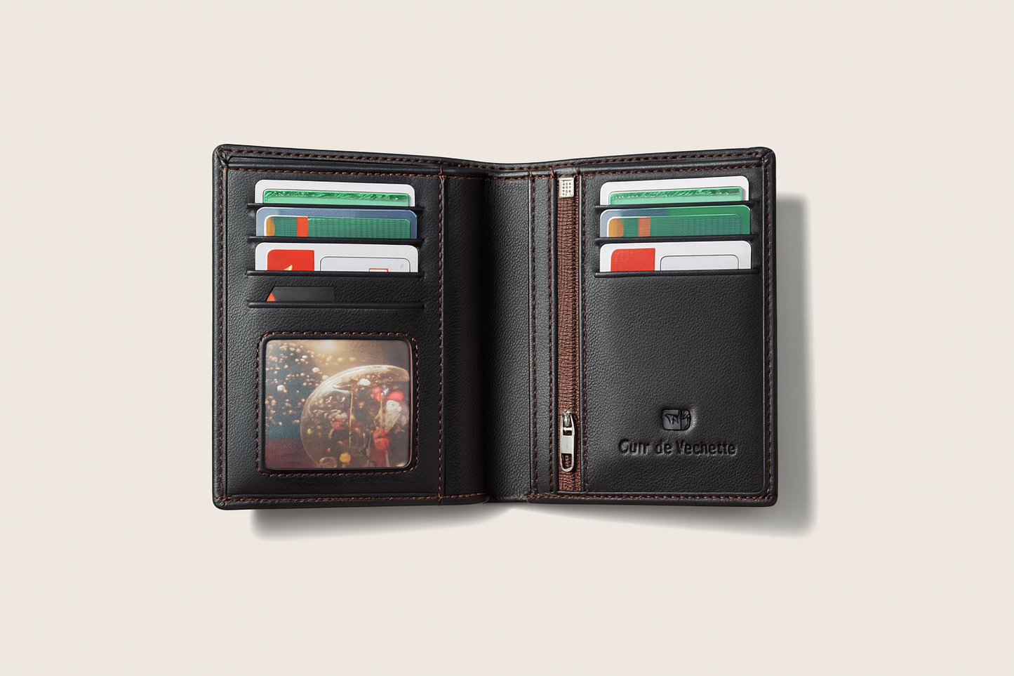 Porte-feuille en cuir véritable- Marron