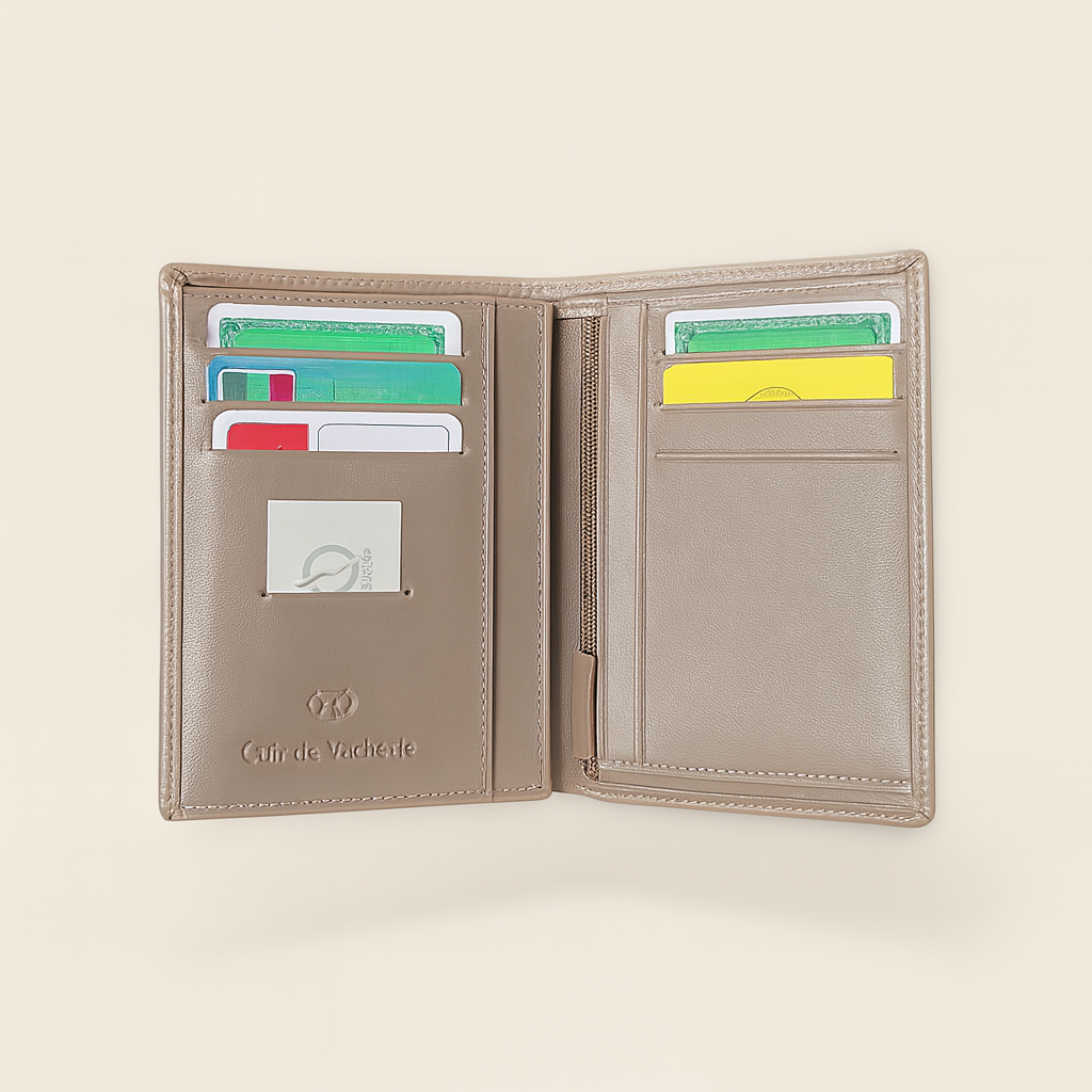 Porte-feuille Beige - Cuir véritable