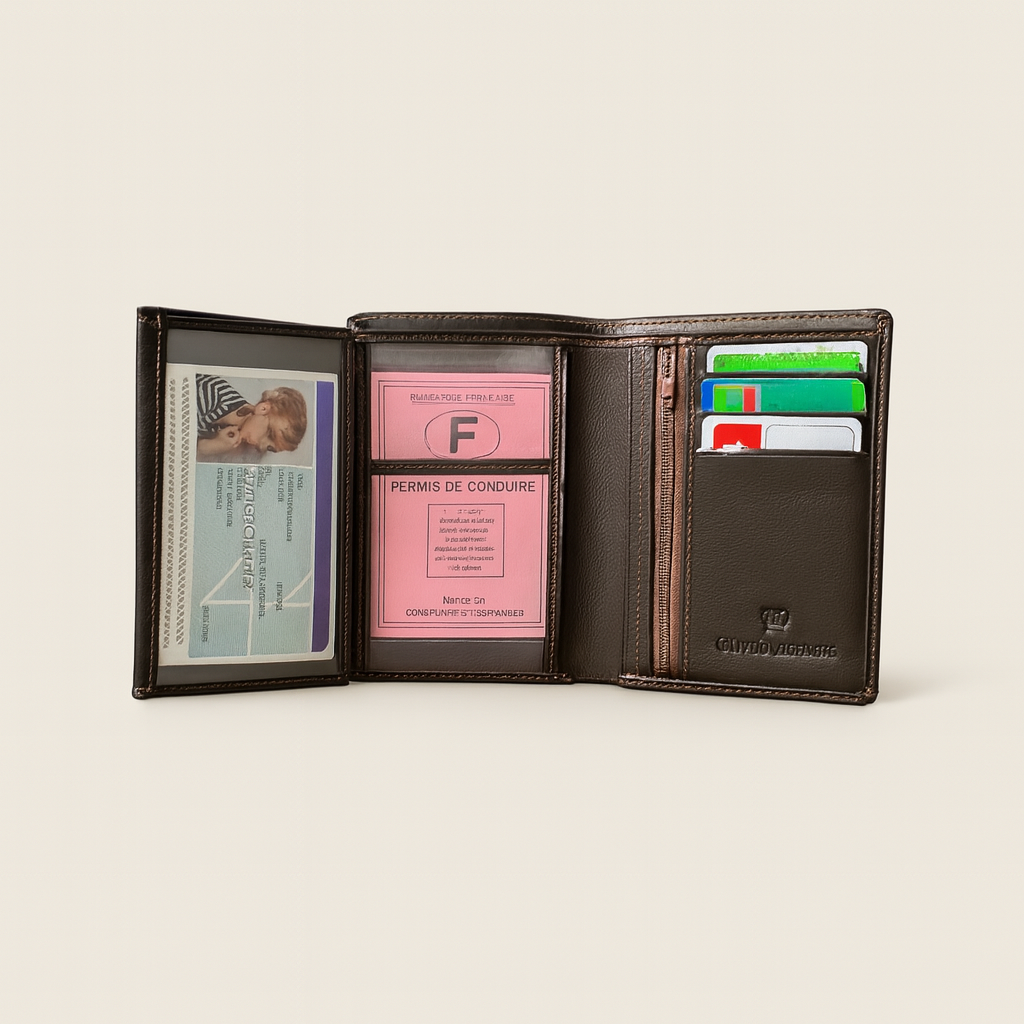 Porte-feuille en cuir véritable- Marron