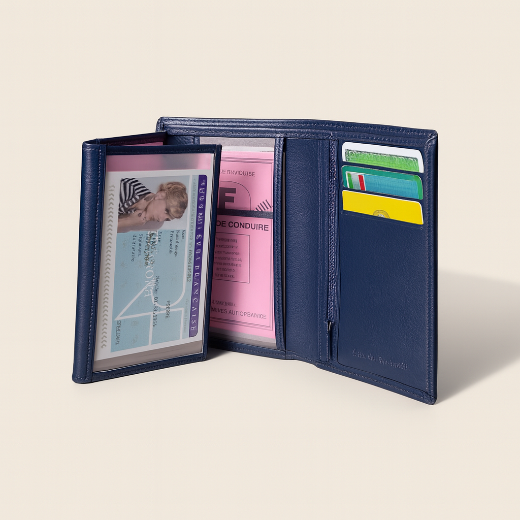Portefeuille en Cuir Véritable – Bleu marine – Compact et Sécurisé