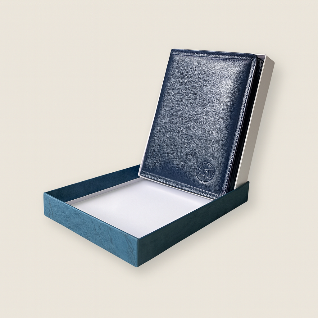 Portefeuille en Cuir Véritable – Bleu marine – Compact et Sécurisé