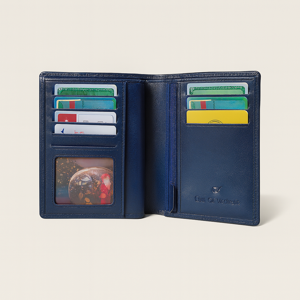 Portefeuille en Cuir Véritable – Bleu marine – Compact et Sécurisé